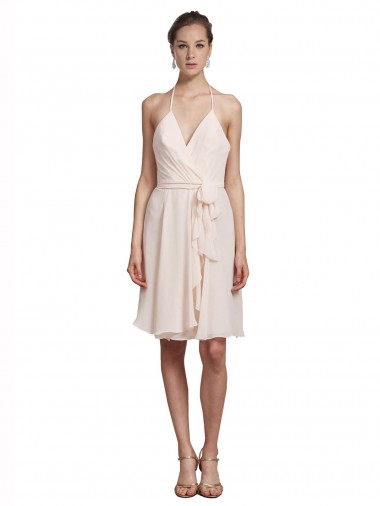 Sleeveless Cream Pink Halter Neck Soft Chiffon A-Line Bridesmaid Dress Brighton