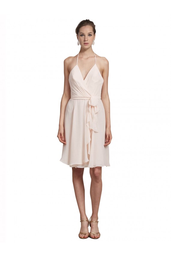 Sleeveless Cream Pink Halter Neck Soft Chiffon A-Line Bridesmaid Dress Brighton