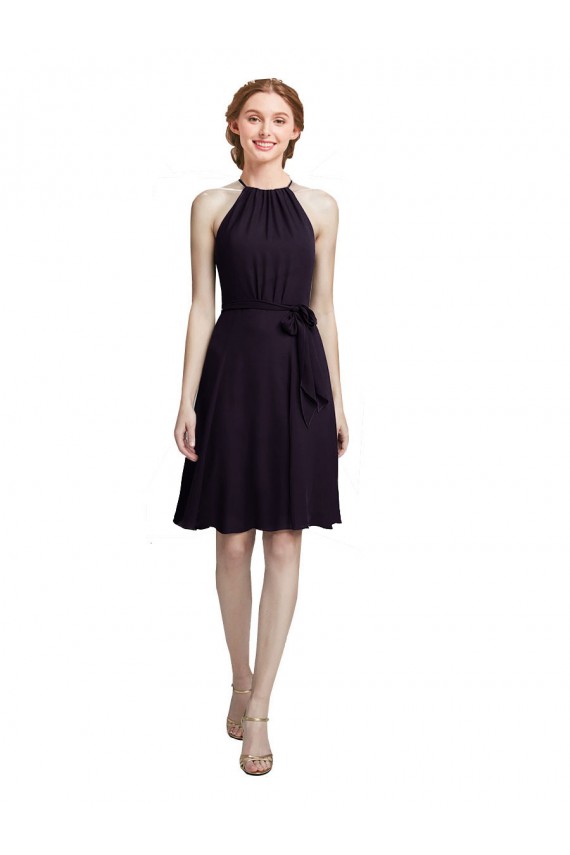 Sleeveless Grape Halter Neck Soft Chiffon A-Line Bridesmaid Dress Brighton