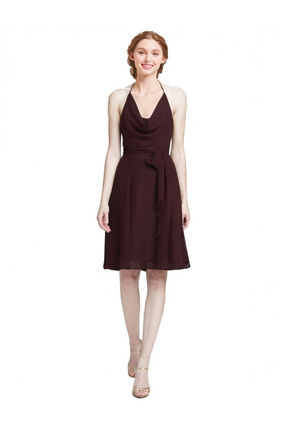 Sleeveless Burgundy Gold Spaghetti Straps Soft Chiffon A-Line Bridesmaid Dress Brighton