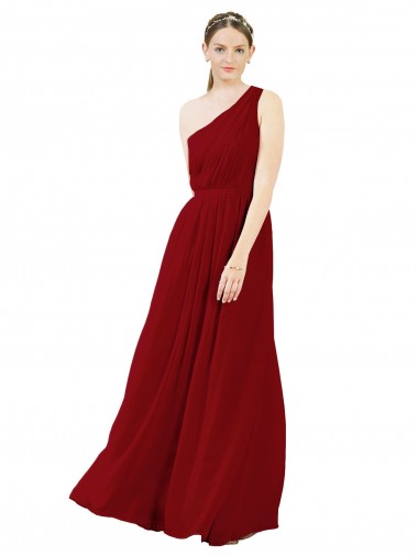 Sleeveless Burgundy One Shoulder Chiffon A-Line Bridal Party Dress / Evening Dress Brighton