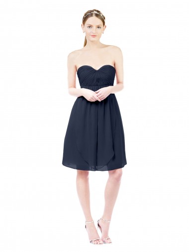 Sleeveless Dark Navy Sweetheart Open Back Soft Chiffon A-Line Bridesmaid Dress Brighton