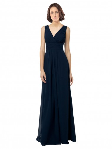 Sleeveless V-Neck V-Back Chiffon A-Line Bridal Party Dress Brighton