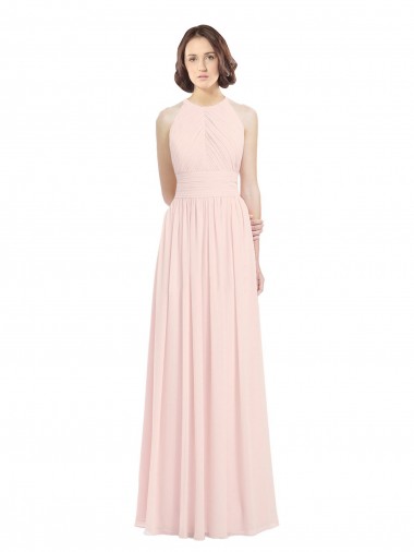 Sleeveless Pink Halter Neck Keyhole Back Soft Chiffon A-Line Bridesmaid Dress Brighton