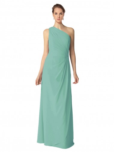 Sleeveless Jade One Shoulder Soft Chiffon A-Line Bridesmaid Dress Brighton