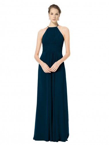 Sleeveless Midnight Green Spaghetti Straps Soft Chiffon A-Line Bridesmaid Dress Brighton