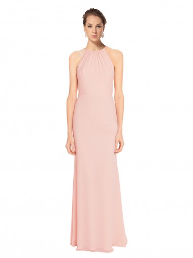 Sleeveless Pink Spaghetti Straps Chiffon A-Line Bridesmaid Dress Brighton