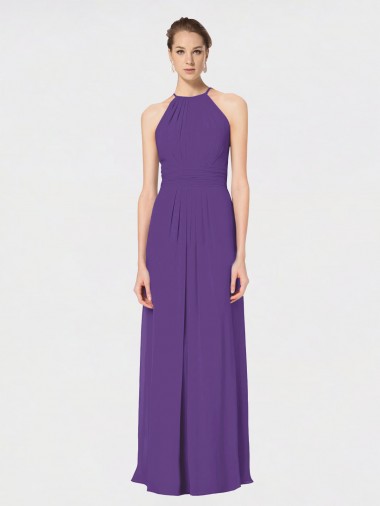 Sleeveless Plum Purple Spaghetti Straps Criss Cross Back Soft Chiffon A-Line Bridesmaid Dress Brighton