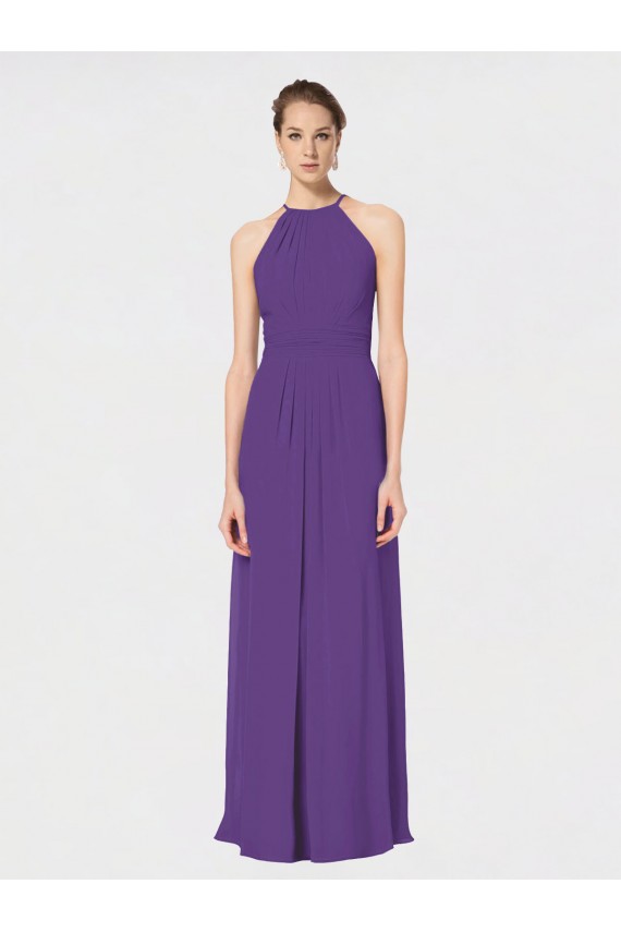 Sleeveless Plum Purple Spaghetti Straps Criss Cross Back Soft Chiffon A-Line Bridesmaid Dress Brighton