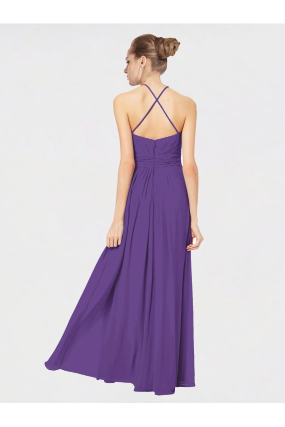 Sleeveless Plum Purple Spaghetti Straps Criss Cross Back Soft Chiffon A-Line Bridesmaid Dress Brighton