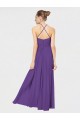 Sleeveless Plum Purple Spaghetti Straps Criss Cross Back Soft Chiffon A-Line Bridesmaid Dress Brighton