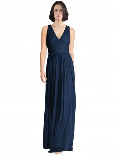 Sleeveless Dark Navy V-Neck Chiffon A-Line Bridesmaid Dress Brighton