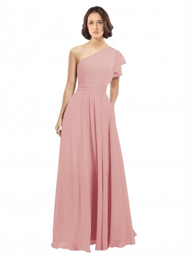 Sleeveless Bliss Pink One Shoulder Chiffon A-Line Bridesmaid Dress / Evening Dress Brighton