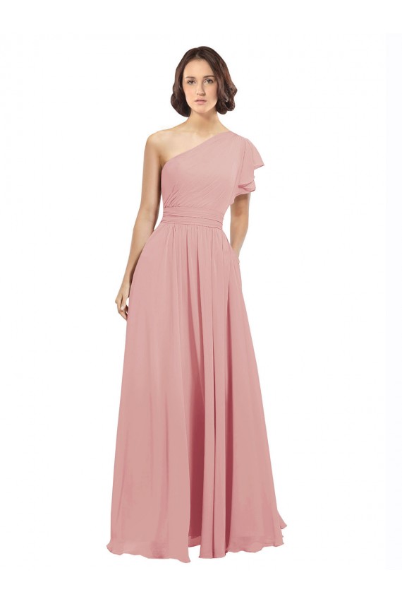 Sleeveless Bliss Pink One Shoulder Chiffon A-Line Bridesmaid Dress / Evening Dress Brighton