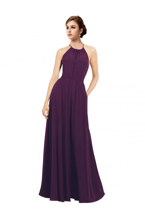 Sleeveless Grape Halter Neck Keyhole Back Chiffon A-Line Bridesmaid Dress / Evening Dress Brighton