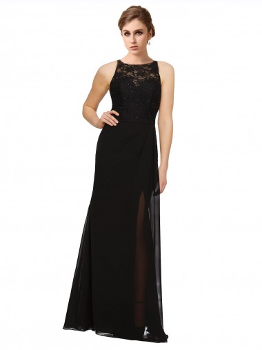 Sleeveless High Neck Soft Chiffon & Lace Sheath Bridesmaid Dress Brighton