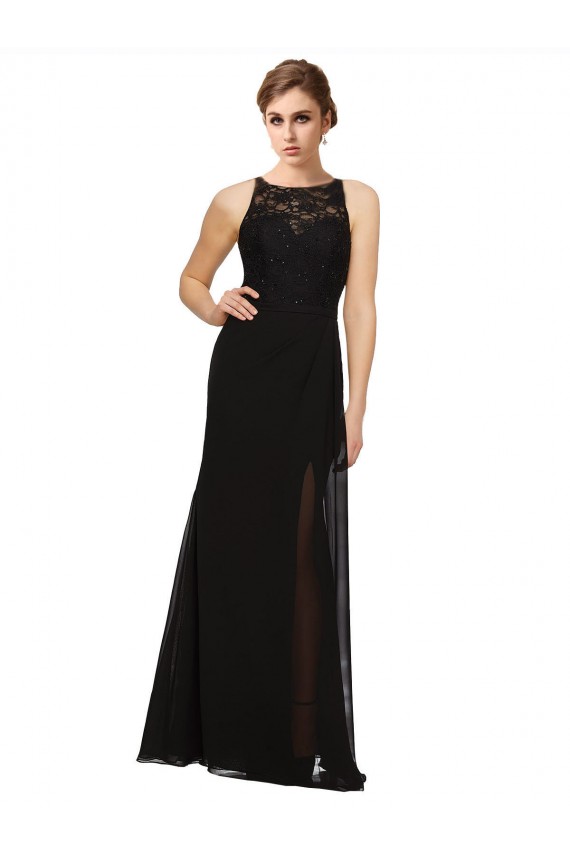 Sleeveless High Neck Soft Chiffon & Lace Sheath Bridesmaid Dress Brighton