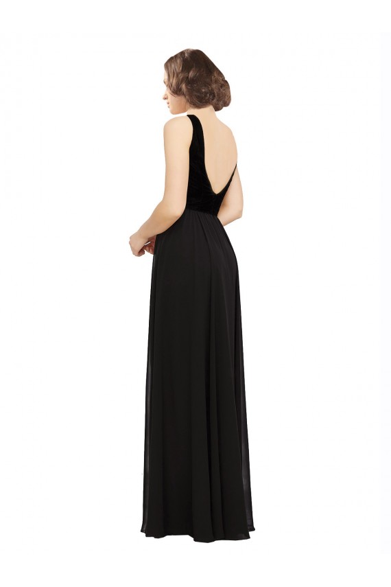 Sleeveless V-Neck Open Back Soft Chiffon & Velvet A-Line Prom Dress / Bridesmaid Dress Brighton