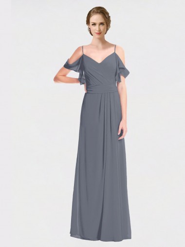 Flutter Sleeves Off the Shoulder V-Back Soft Chiffon A-Line Bridesmaid Dress Brighton