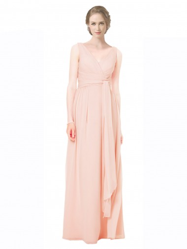 Sleeveless V-Neck V-Back Chiffon A-Line Wedding Party Dress Brighton