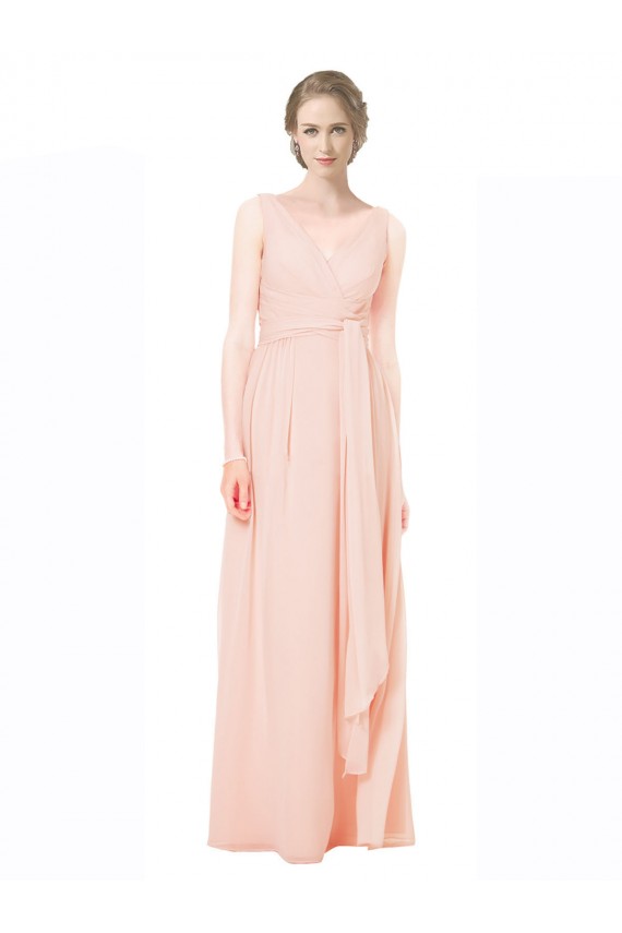 Sleeveless V-Neck V-Back Chiffon A-Line Wedding Party Dress Brighton