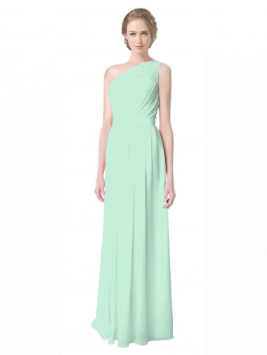 Sleeveless Mint Green One Shoulder Soft Chiffon A-Line Bridesmaid Dress Brighton