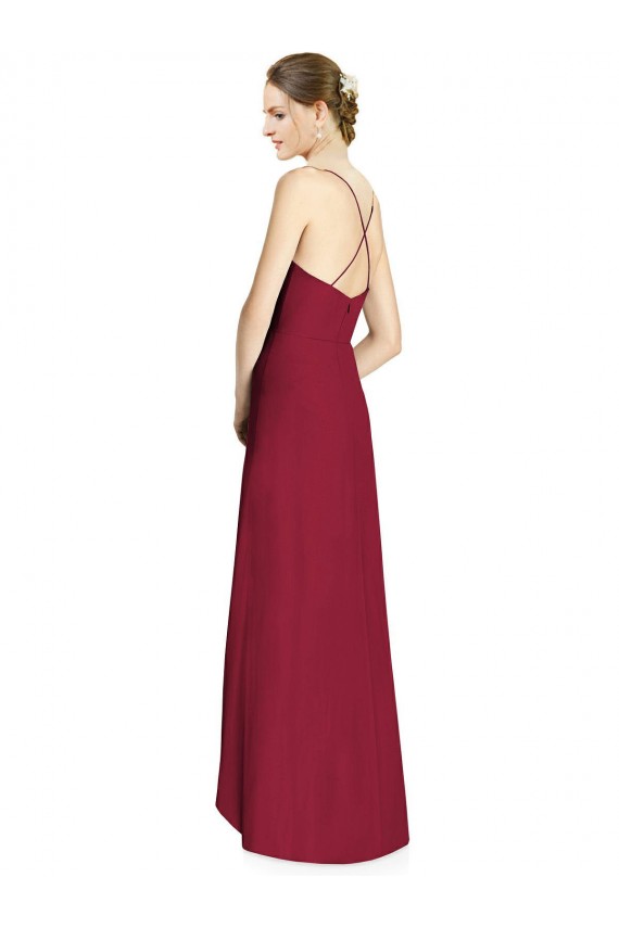 Sleeveless Burgundy Spaghetti Straps Open Back Soft Chiffon A-Line High Low Bridesmaid Dress Brighton