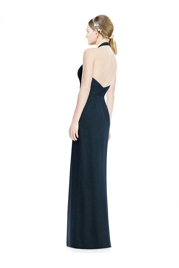 Sleeveless Dark Navy Halter Neck Open Back Soft Chiffon A-Line Formal Dress / Bridesmaid Dress Brighton