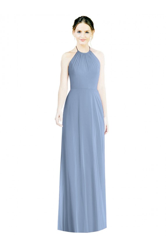 Sleeveless Halter Neck Low Back Chiffon A-Line Bridesmaid Dress Brighton
