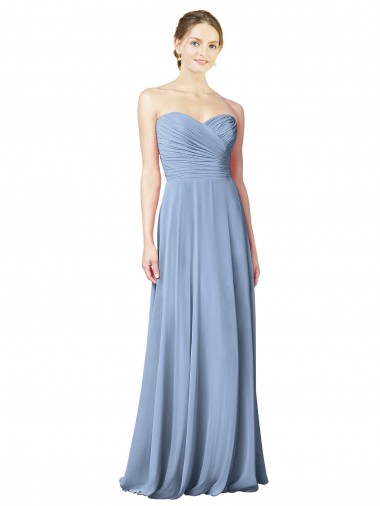 Sleeveless Dusty Blue Sweetheart Low Back Chiffon A-Line Bridesmaid Dresses Brighton