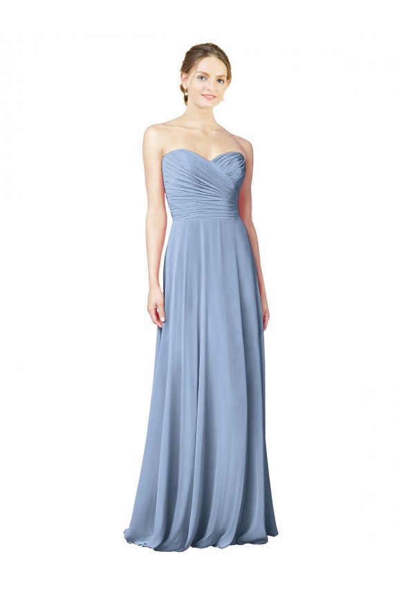 Sleeveless Dusty Blue Sweetheart Low Back Chiffon A-Line Bridesmaid Dresses Brighton