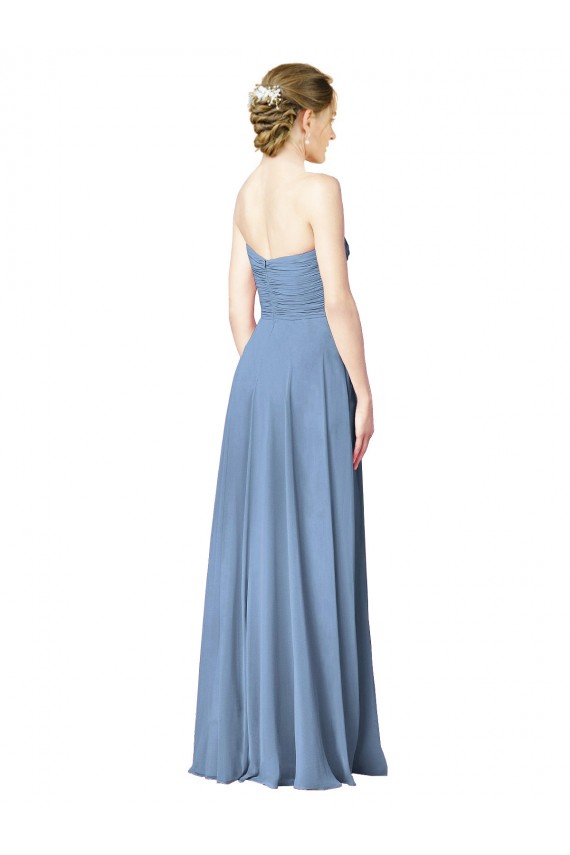 Sleeveless Dusty Blue Sweetheart Low Back Chiffon A-Line Bridesmaid Dresses Brighton