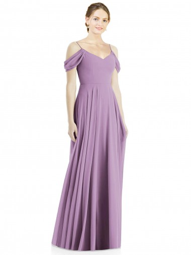 Sleeveless Off the Shoulder Open Back Soft Chiffon A-Line Semi Formal Evening Dress / Bridesmaid Dress Brighton