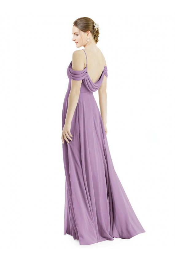 Sleeveless Off the Shoulder Open Back Soft Chiffon A-Line Semi Formal Evening Dress / Bridesmaid Dress Brighton
