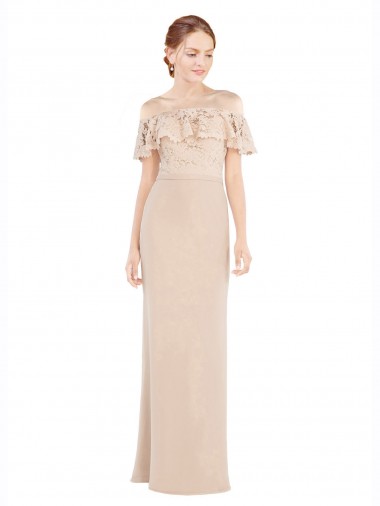 Sleeveless Off the Shoulder Soft Chiffon & Lace A-Line Prom Dress / Bridesmaid Dress Brighton