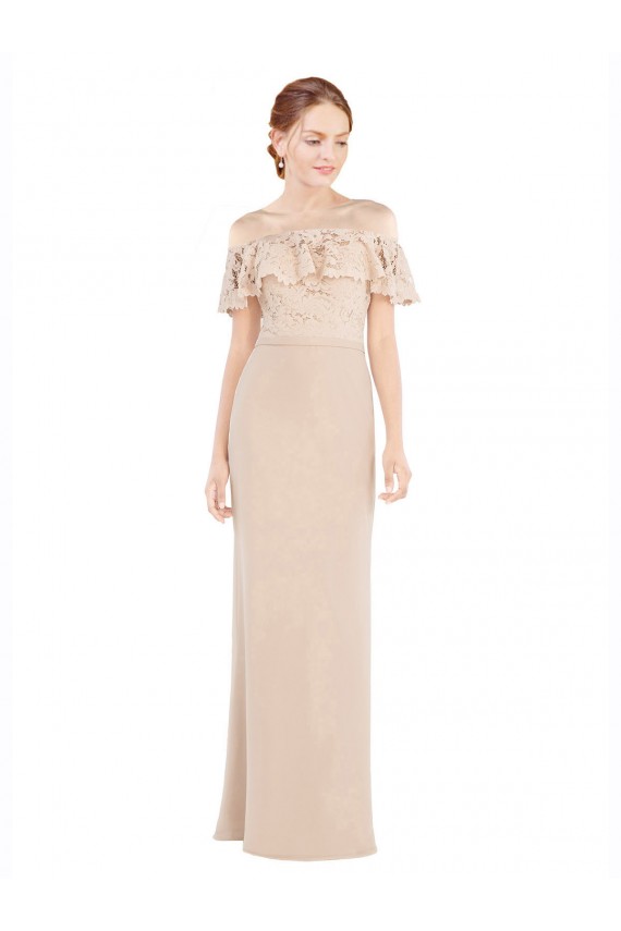 Sleeveless Off the Shoulder Soft Chiffon & Lace A-Line Prom Dress / Bridesmaid Dress Brighton