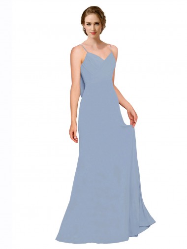 Sleeveless Dusty Blue Spaghetti Straps Chiffon A-Line Bridesmaid Dress / Evening Dress Brighton
