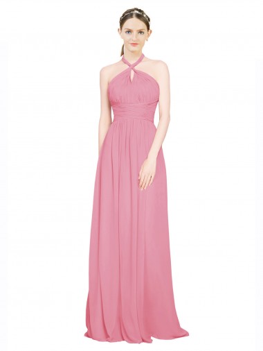Sleeveless Skin Pink Halter Neck Chiffon A-Line Bridesmaid Dress / Evening Dress Brighton