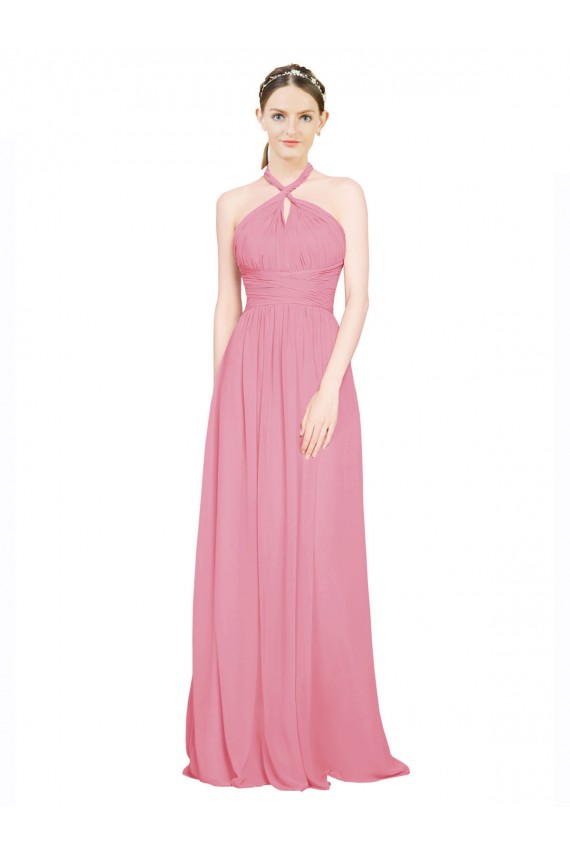 Sleeveless Skin Pink Halter Neck Chiffon A-Line Bridesmaid Dress / Evening Dress Brighton