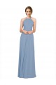 Sleeveless Dusty Blue Halter Neck Criss Cross Open Back Chiffon A-Line Bridesmaid Dress / Evening Dress Brighton