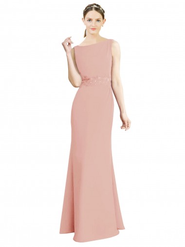 Sleeveless Bliss Pink Boat Neck Soft Chiffon Mermaid Bridesmaid Dress Brighton