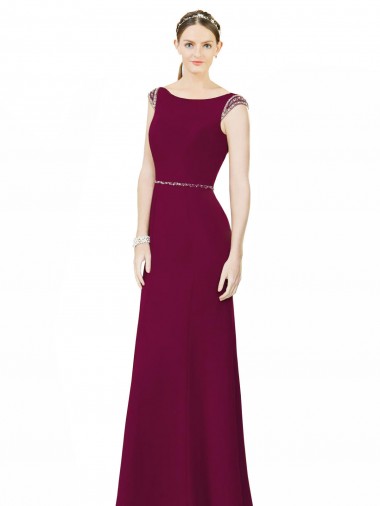 Sleeveless Boat Neck Low Back Soft Chiffon A-Line Bridesmaid Dress Brighton