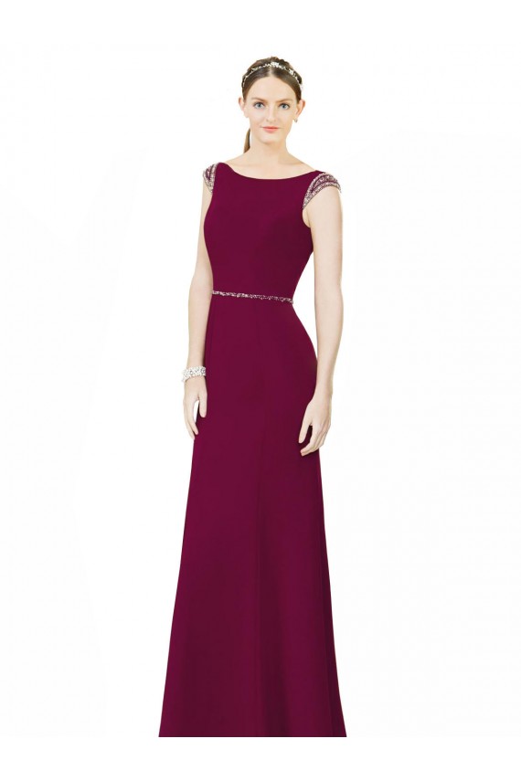 Sleeveless Boat Neck Low Back Soft Chiffon A-Line Bridesmaid Dress Brighton