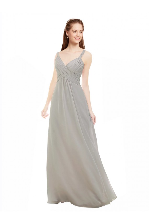 Sleeveless Silver Spaghetti Straps Criss Cross Back Soft Chiffon A-Line Bridesmaid Dress Brighton