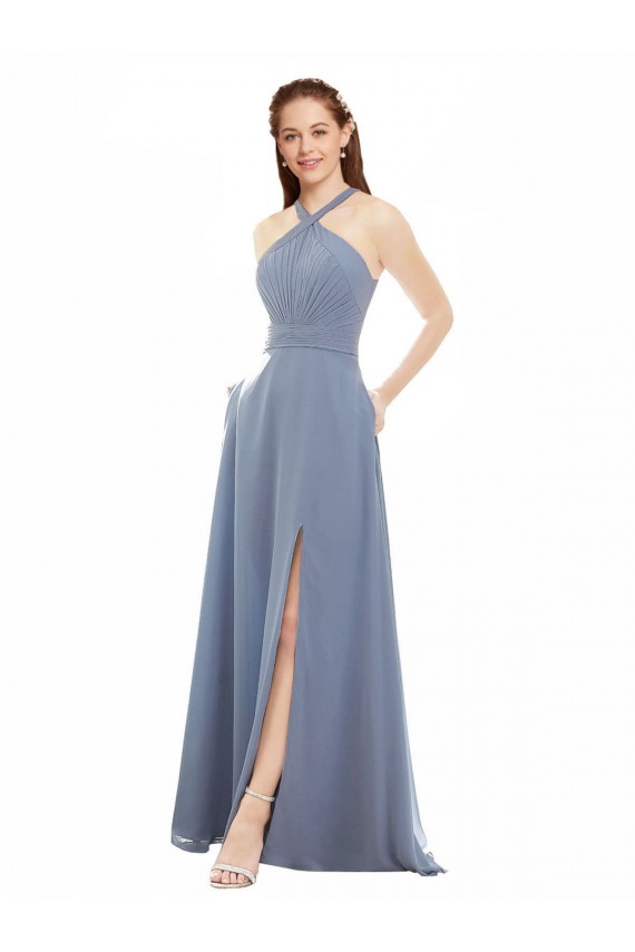 Sleeveless Halter Neck Soft Chiffon A-Line Evening Dress / Bridal Party Dress Brighton