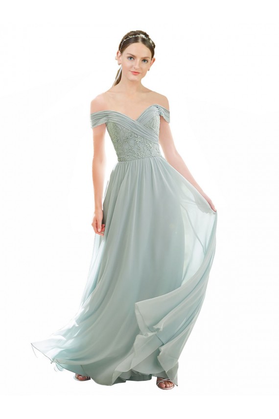 Cap Sleeves Sea Glass Off the Shoulder Soft Chiffon & Lace A-Line Bridesmaid Dress Brighton