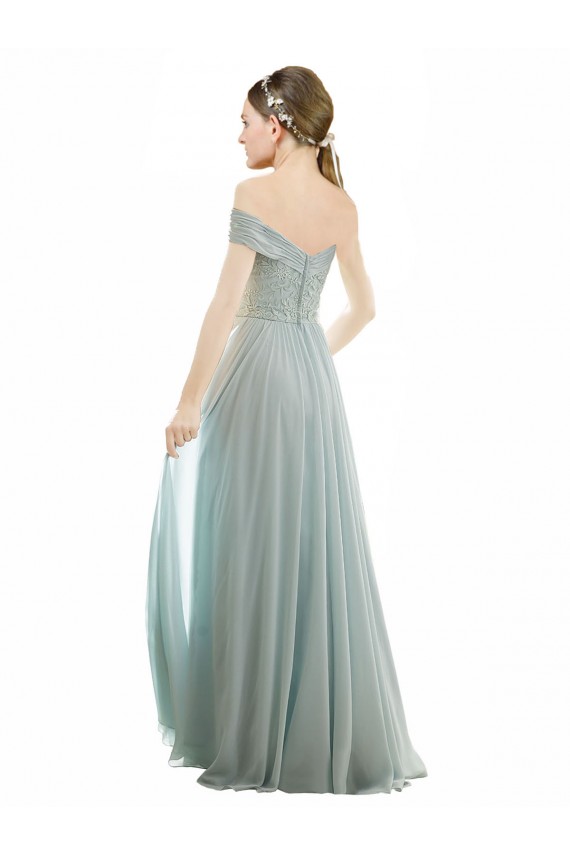 Cap Sleeves Sea Glass Off the Shoulder Soft Chiffon & Lace A-Line Bridesmaid Dress Brighton
