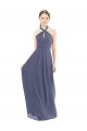 Sleeveless Silver Stone Halter Neck Low Back Soft Chiffon A-Line Bridesmaid Dress Brighton