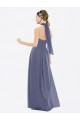 Sleeveless Silver Stone Halter Neck Low Back Soft Chiffon A-Line Bridesmaid Dress Brighton
