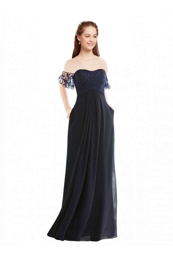 Cap Sleeves Off the Shoulder Soft Chiffon & Lace A-Line Formal Dress / Bridesmaid Dress Brighton
